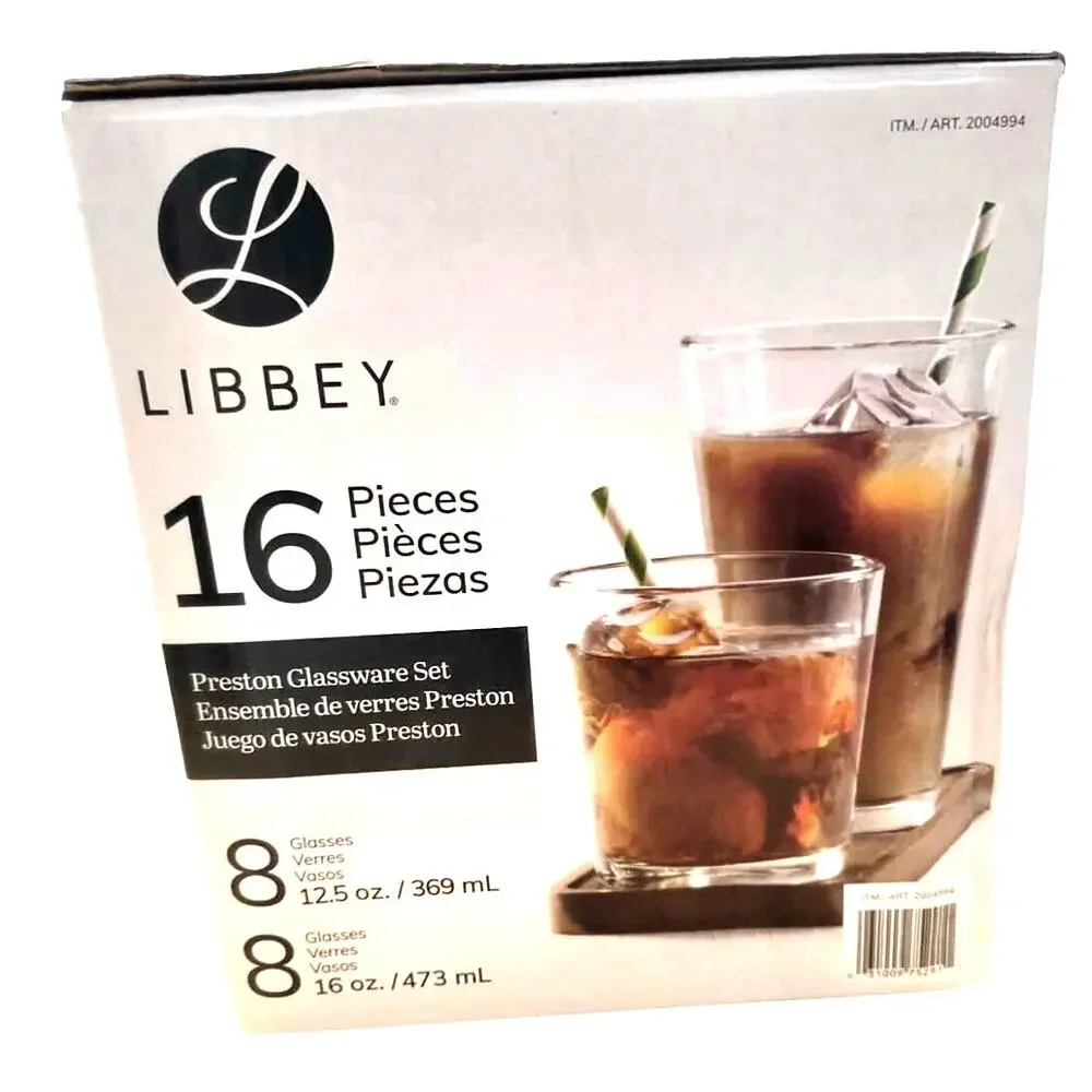 LIBBEY PRESTON DRINKWARE GLASSSET 16 PIECES